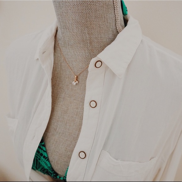 White Button Up Polo with Laced Detailing - Picture 7 of 8